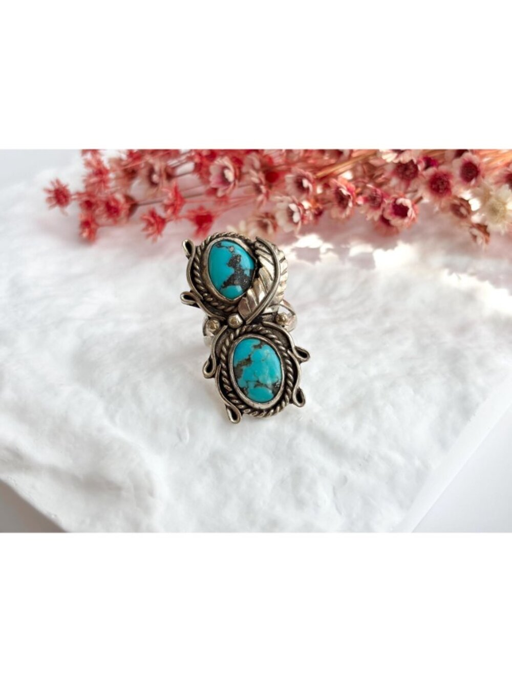 Southwest American Navajo Turquoise Sterling Silver 925 Vintage Ring - sz 7.5 - Picture 3 of 13